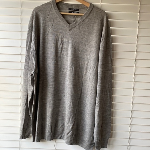 Castagne Men’s Merino Wool V-Neck Gray Sweater 3XL